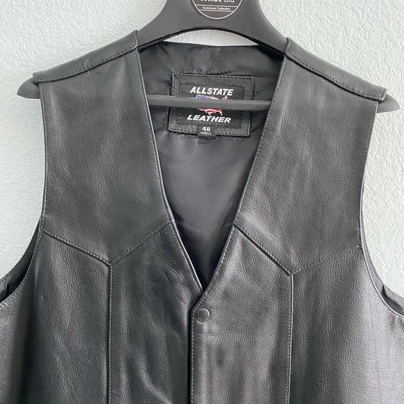 Allstate Black Leather Motorcycle Vest Men’s 48 - Picture 3 of 7